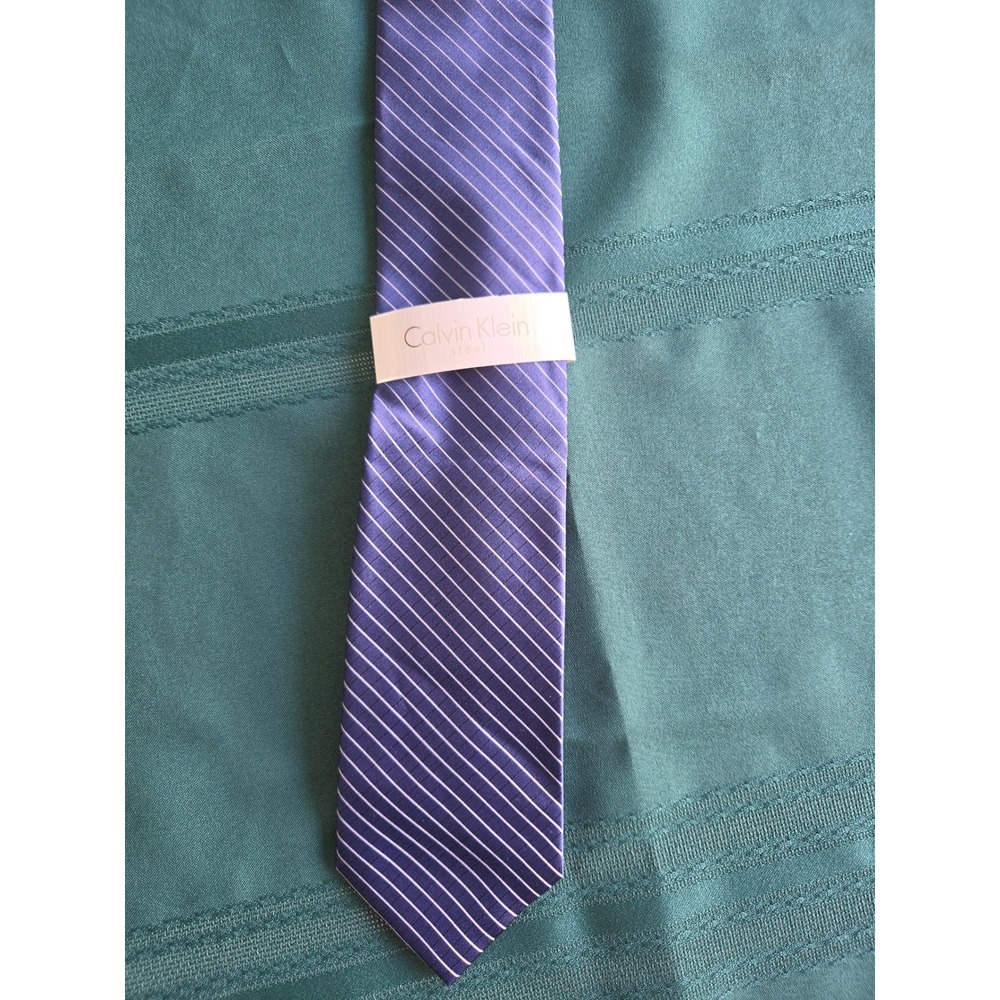 Calvin Klein Steel Mens Silk Tie Blue Etched Windowpane K7903550411 NWT